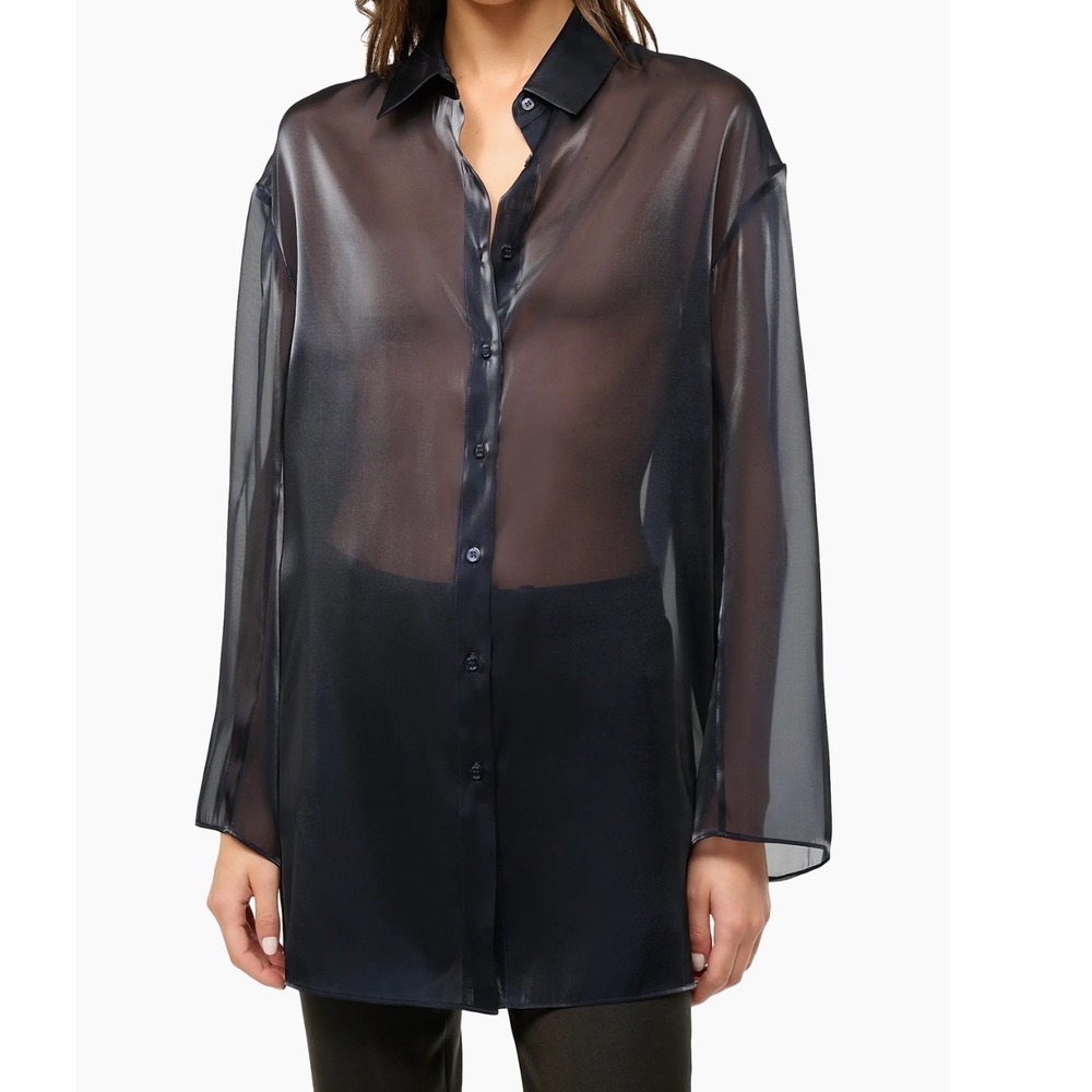 STAUD Allen Sheer Oversized Shirt in midnight/black Size Large